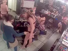 Striptease dancers go nude in the backstage