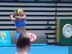 Serena Williams warms up in skintight spandex